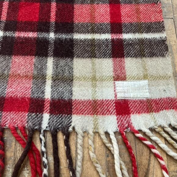 Unbranded Blanket Small Throw 100% Wool Red & Cream Plaid Made in England - Picture 1 of 5